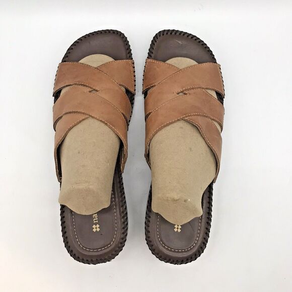 Naturalizer Risco Comfy Leather Slides Women's 8.5 Tan Open Toe Wedge Sandals - Picture 6 of 10